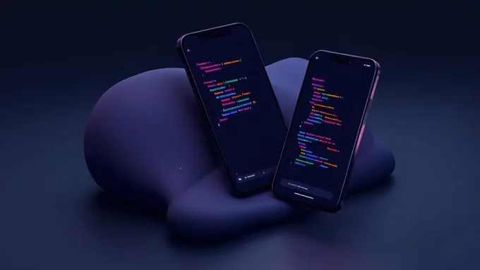 code editor showing React Native component structure with colorful syntax highlighting and mobile app preview