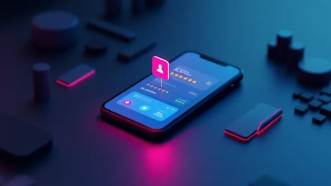 smartphone displaying app store listing with five-star ratings and download statistics on a desk with analytics charts