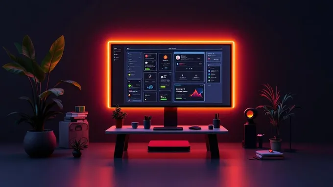 a modern coworking space with developers collaborating around a large monitor displaying mobile app wireframes