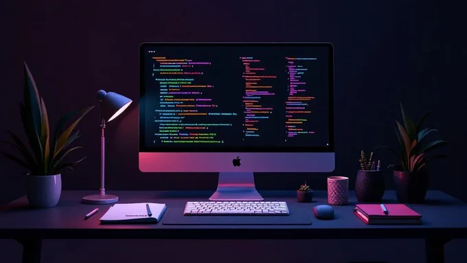a developer's desk showing multiple programming languages and frameworks on screen with coffee and notebooks