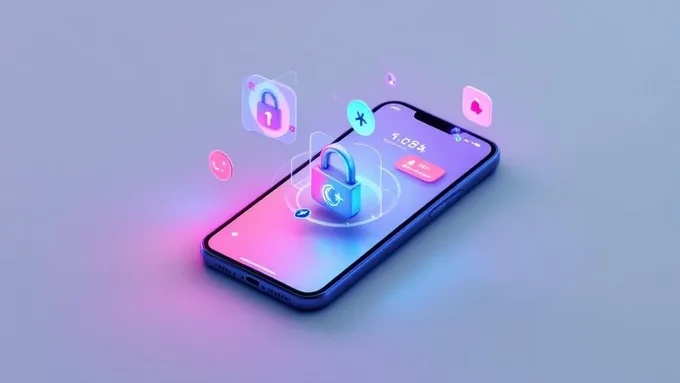 smartphone displaying fintech app security features including biometric authentication, encryption indicators, and compliance badges on a clean white background
