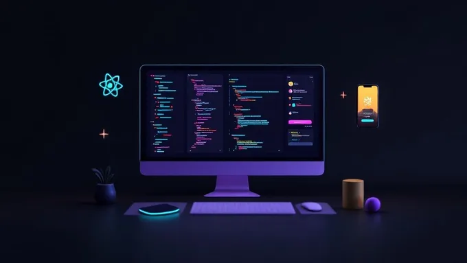developer working on multiple screens showing React code and mobile app preview