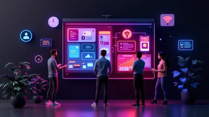 development team collaborating on native app architecture diagrams on whiteboard with mobile devices showing app prototypes