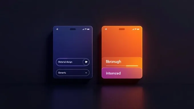 split screen showing a generic material design interface next to a custom branded interface with unique color scheme and typography