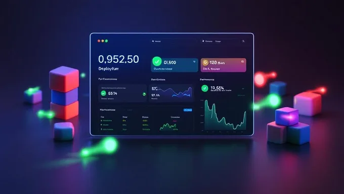 a clean deployment dashboard showing successful CI/CD pipeline runs with green checkmarks and performance metrics